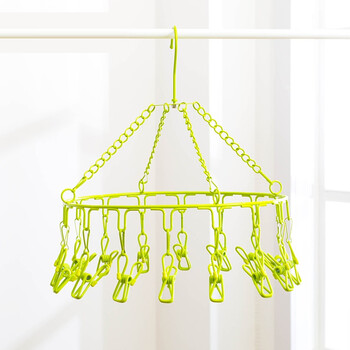 家用圆盘衣架晒袜子夹内衣内裤圆形多夹子晾衣架宿舍收纳 绿色 16夹 1