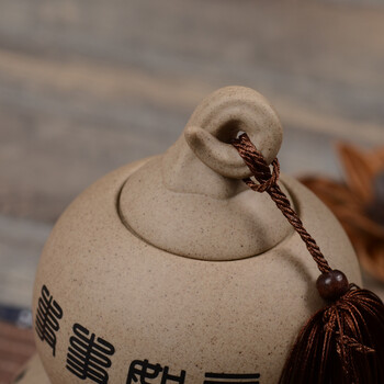
                                        博度 哥窑葫芦双层茶叶罐 陶瓷密封罐 粗陶茶罐陶瓷 大号容量储藏罐1斤装 粗陶事事如意                