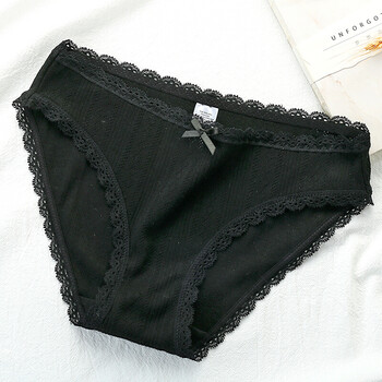 蕾丝女内裤棉质甜美少女裤衩镂空纯棉中腰大码女士三角裤底裤 黑色 l