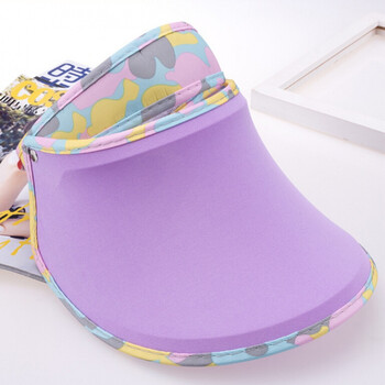 儿童帽子夏季迷彩空顶帽男童女童出游防晒大檐太阳子凉帽潮wft 紫色