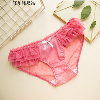 女士内裤 蛋糕婚纱透明网纱性感三角裤少女 西瓜红 均码