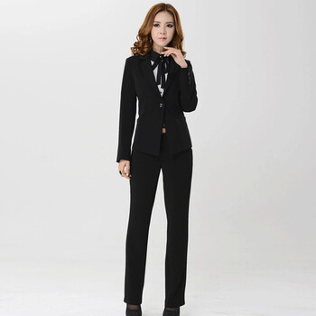 攸行云 职业套装女装时尚长袖高档白领工作服西装 HR6616 黑色 XXL