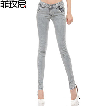 谛汐 牛仔裤女秋装新款韩版修身显瘦女裤子小脚裤铅笔裤长裤HM2083 浅灰色 28码