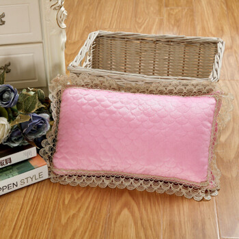 美容院花边枕头美容美体按摩床枕头套芯学生纯棉 粉色