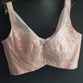 女薄款大码文胸纯色蕾丝薄棉胖mm胸罩夏季薄棉四排扣 粉色 80c