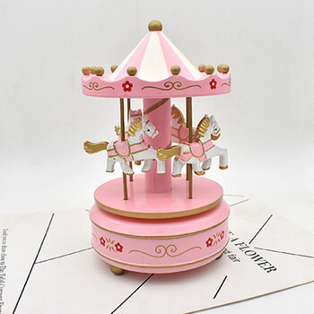 旋转木马音乐盒装饰摆件 创意生日儿童 情人节送女友礼物 粉色木马