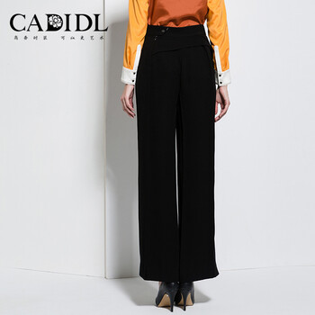 CADIDL卡迪黛尔2015秋装新品百搭休闲女裤简约宽松显瘦阔腿裤长裤 黑色 M