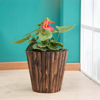 户外防腐木花箱碳化实木花盆圆阳台种菜盆景庭院种植箱木质花槽桶 圆