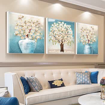 轩棠树 客厅装饰画 沙发背景墙挂画 卧室壁画 现代简约餐厅三联冰晶画