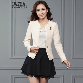汤菲儿 小西装女2015秋冬短款韩版修身女长袖休闲小西服 职业时尚百搭外套XXZ8502 XL