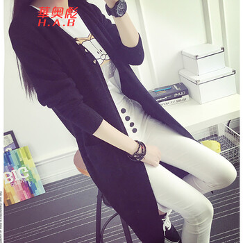 華奥彪2015秋冬装中长款开衫女装针织衫修身毛衣女士百搭外套外搭潮6019 红色 均码