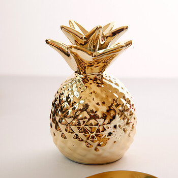 潮牌电镀金色白色陶瓷菠萝凤梨造型储蓄罐北欧装饰摆件 金色