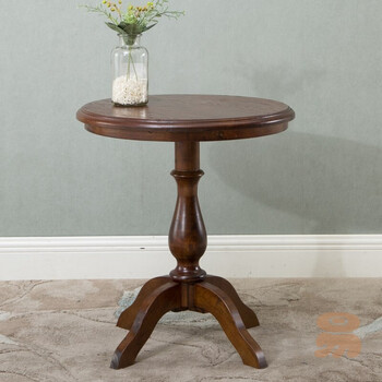 美式实木小圆桌复古做旧欧式茶几会客厅休闲洽谈桌小户型边几桌子