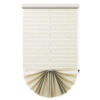 欧式客厅遮光升降提拉百叶窗帘亚麻柔纱帘扇形罗马帘成品窗帘 冷米色