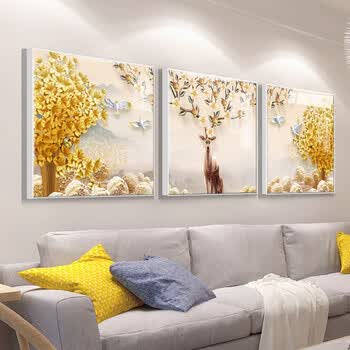 轩棠树 客厅装饰画 北欧沙发背景墙挂画 餐厅现代简约冰晶三联画墙画