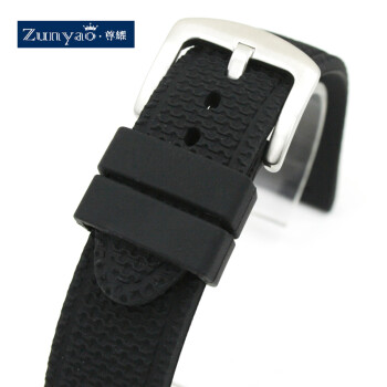 尊耀（zunyao） 尊耀表带 硅胶橡胶手表带 适用于阿玛尼 西铁城潜水表带 男22/24mm 黑色-银色表扣 宽A=22mm