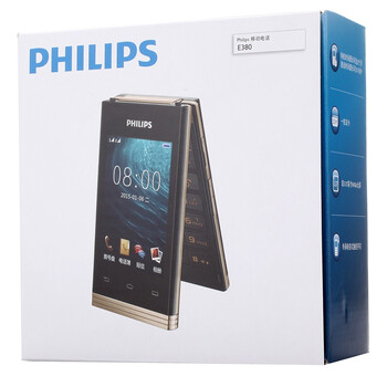 
                                        飞利浦（PHILIPS） E380 夜光黑 经典时尚翻盖双屏 移动联通2G 双卡双待 老人机 老年机 老人手机                