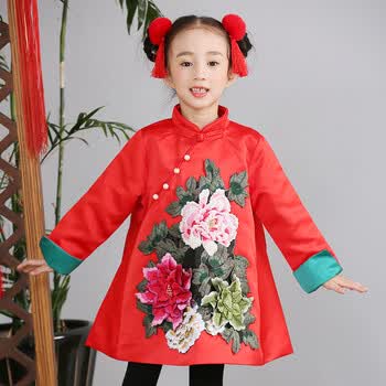 2-6岁秋冬新款旗袍女童唐装宝宝民族服装幼儿园表演服装 红色 130