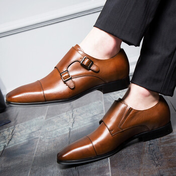 德赛男士商务休闲正装皮鞋子英伦潮流韩版真牛皮手工男鞋欧版方头僧侣