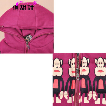 俏甜甜 2015新款秋冬装 韩版卫衣三件套 加厚加绒女大嘴猴图案休闲运动套装 深灰  L