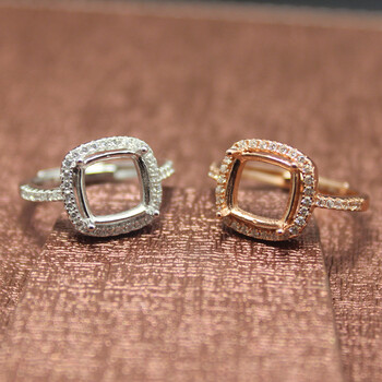 永恒之环群镶钻戒正方形韩版时尚潮女款银戒托925银镀白金玫瑰金戒指