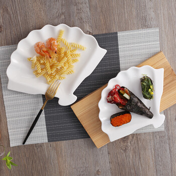 纯白西餐盘子创意陶瓷异形家用菜盘不规则扇形酒店餐具个性摆盘 14