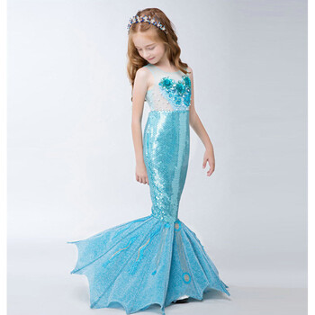 儿童连衣裙美人鱼尾巴服装演出礼服裙公主裙女童走秀礼服生日礼物 天