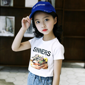 女童t恤2018新款童装t恤夏季12-15岁中大童夏装体恤儿童上衣潮 白色