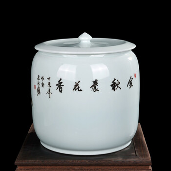 迪胜景德镇影青瓷手绘茶叶桶普洱茶大号茶叶罐茶缸储茶罐 陶瓷储物罐