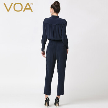 
                                                            VOA女装 40姆米杭州重磅真丝藏青翻领单排扣松紧中腰长袖连身长裤子子K5360 高原藏青(07) 170/XL                