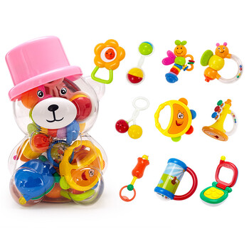迪孚0-3个月新生儿益智早教牙胶摇铃婴儿玩具 罐装摇铃10件套_ 7折