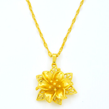 48元一件 百合花吊坠沙金项链镂空吊坠大金花镀黄金项链时尚夸张吊坠