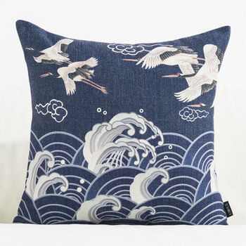 日式和风布艺浮世绘抱枕富士山民族复古棉麻沙发靠垫抱枕靠枕腰枕 云