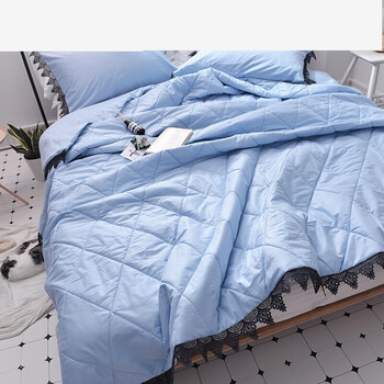 2018春夏多功能夏被=被套蕾丝 绗缝夹棉加厚220*240加大 蓝色 【-蓝色