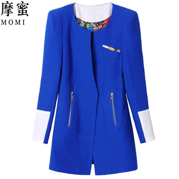 摩蜜2015秋装新款韩版女装中长款简约时尚薄款西装外套女XXZ11 黄色 M