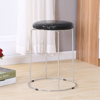 凳子 加厚钢筋凳椅子铁圆凳子凳子换鞋凳铁凳地毯皮凳子 黑色皮面4根