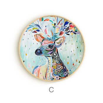 现代简约实木圆形餐厅玄关装饰画艺术客厅挂画卧室壁画鹿 zy(42) 50*