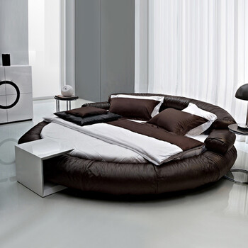 皮床 圆床 双人床 时尚婚床 2m 欧式圆床 皮艺床 6007 靠背头层牛皮