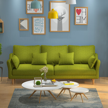 北欧风小户型沙发客厅整装双人三人位组合乳胶布艺可拆洗 草绿色