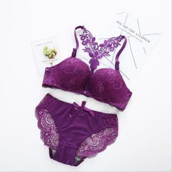 性感前扣无钢圈聚拢调整型文胸套装上托收副乳少女士内衣小胸罩 紫色