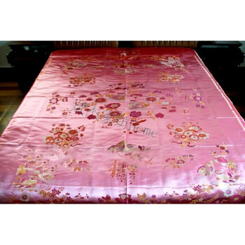 结婚庆被面七彩丝绸缎织锦缎软缎百子被套单件被罩棉被里 粉色鸳鸯