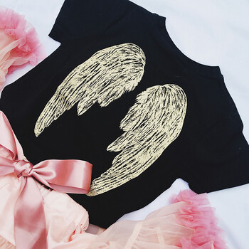 2018春夏欧美ins儿童天使翅膀t恤短袖上衣女宝宝衣服 黑色 100cm