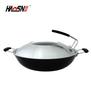 豪森(HAOSN)铸铁锅圆底大炒锅无烟燃气40cm手工生铁双耳铁锅炒菜锅不粘锅