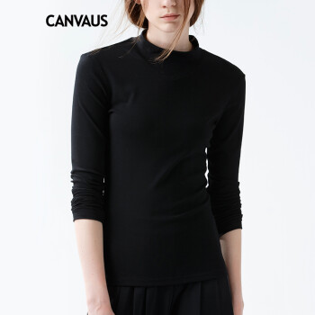 
                                                            CANVAUS秋冬新款半高领修身纯色打底衫女长袖 棉t恤上衣F130A 白色 S                