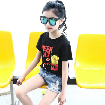 8岁女童装7夏装6-9儿童短袖t恤10女孩11打底衫12中大童13小学生 黑色