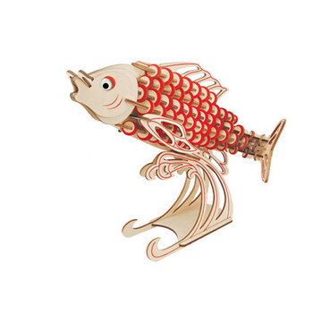 摆件木制积木diy木头创意木质3d立体拼装仿真工艺品模型拼图玩具 鲤鱼