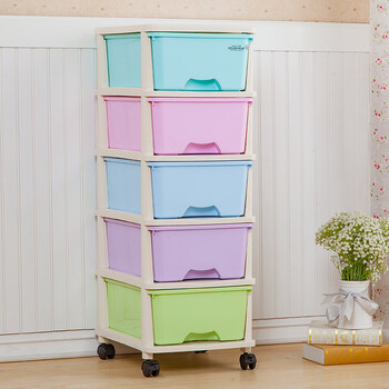 加厚塑料透明抽屉式儿童宝宝衣柜玩具收纳柜整理柜5层五斗柜ayj 多彩