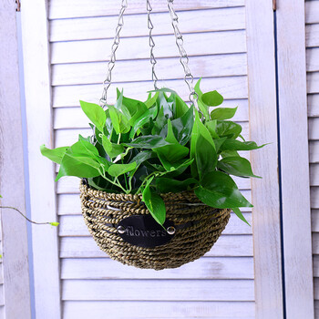 藤编吊兰花盆仿真花绿植套装组合客厅装饰花篮壁挂室外 草吊蓝 绿萝叶