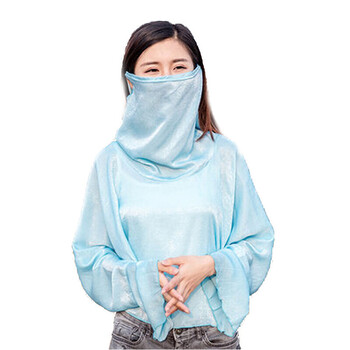 夏天长袖套女开车骑车防晒衣夏季长袖披肩口罩一体遮阳 天蓝色 均码
