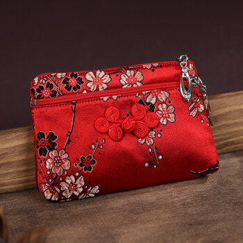 利勿浦中国风双层云锦绣花零钱包丝绸中国特色盘扣卡